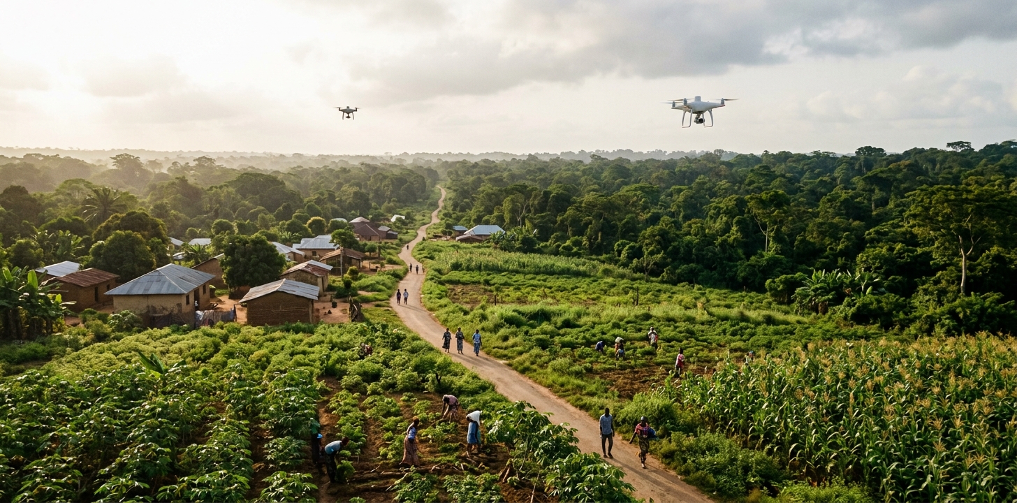 Drone surveillance helping protect people and communities around a forested area