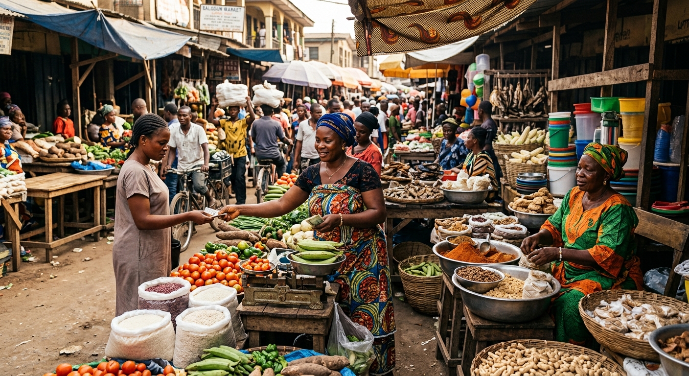 Market women running small businesses in a busy Nigerian market