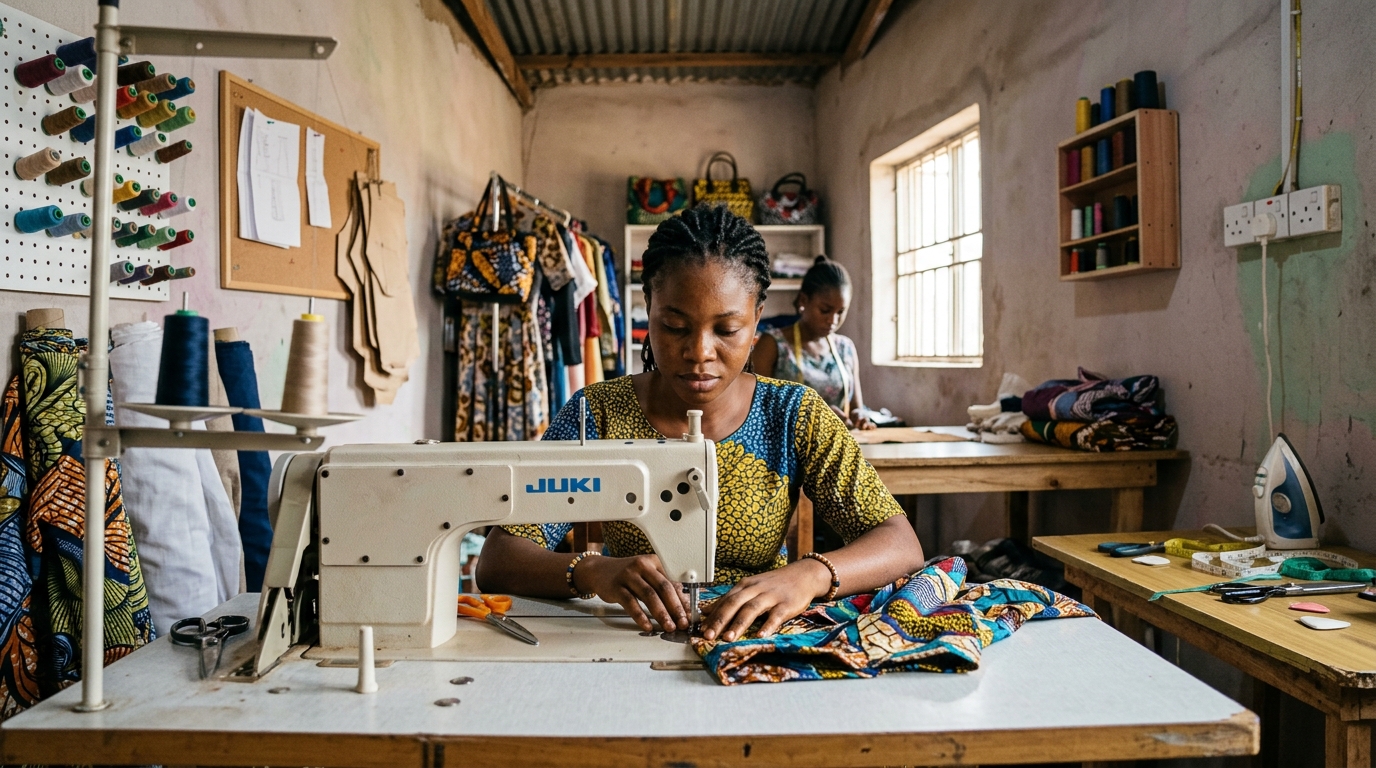 A young entrepreneur working in a tailoring workshop